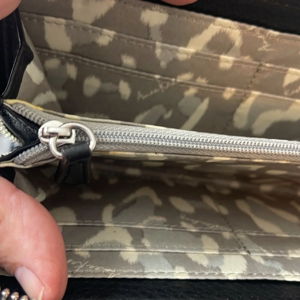 Aimee Kestenberg Delancey Wallet on a Chain Black Floral Leather Silver